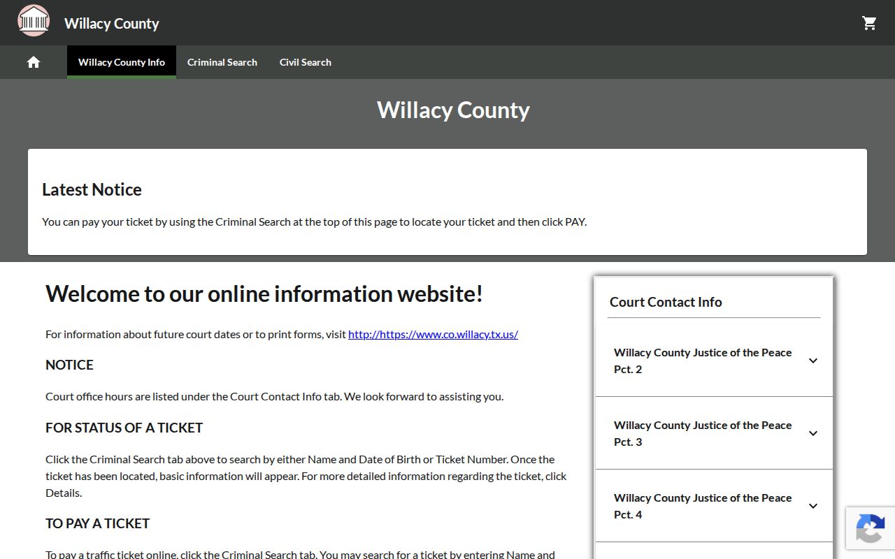 Willacy County case lookup justice court payment route